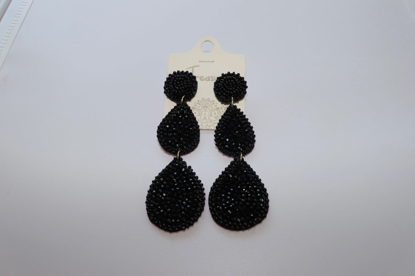 Black Beaded 3 Drop Earrings