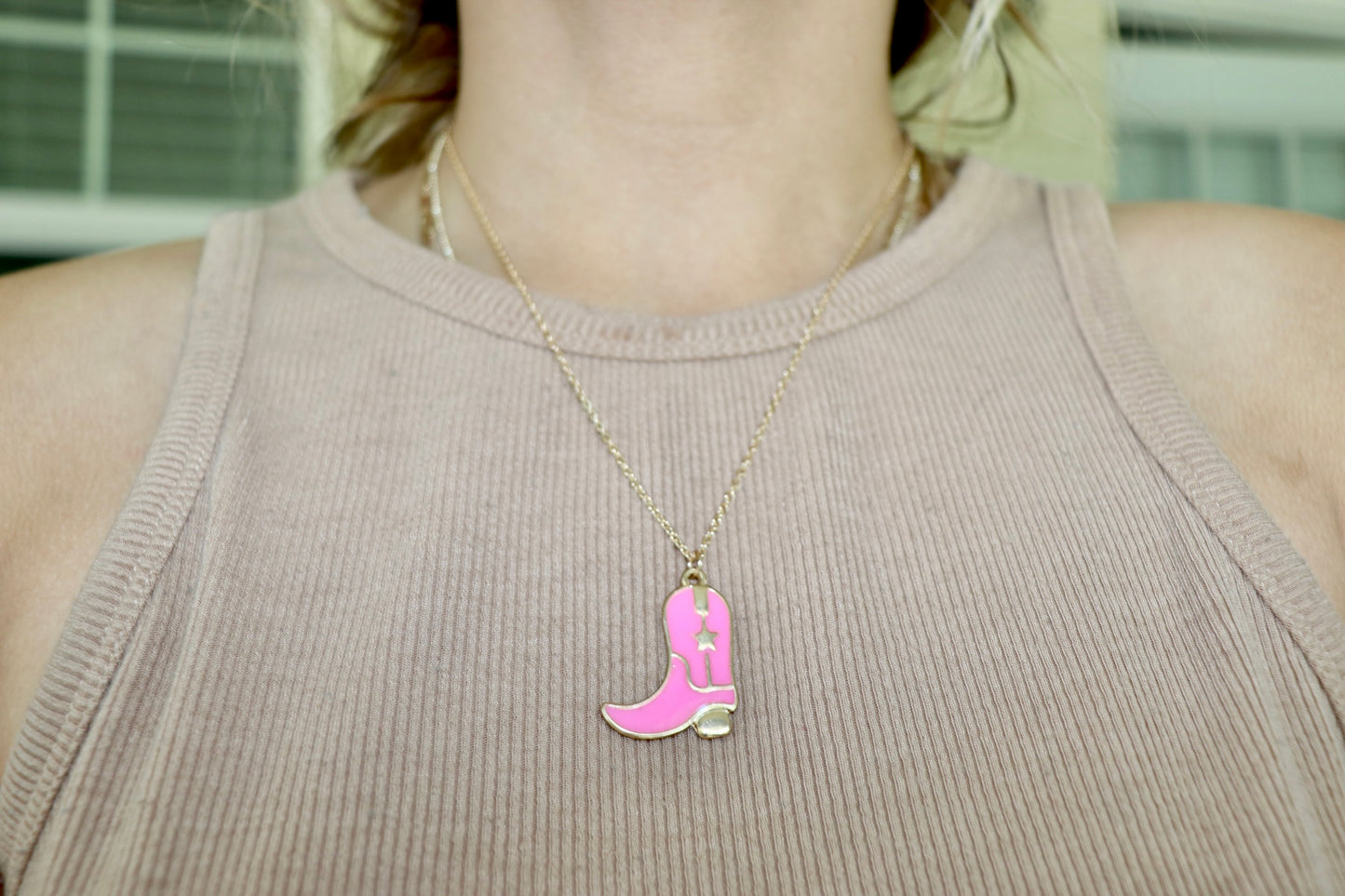 Pink Cowgirl Boot Necklace