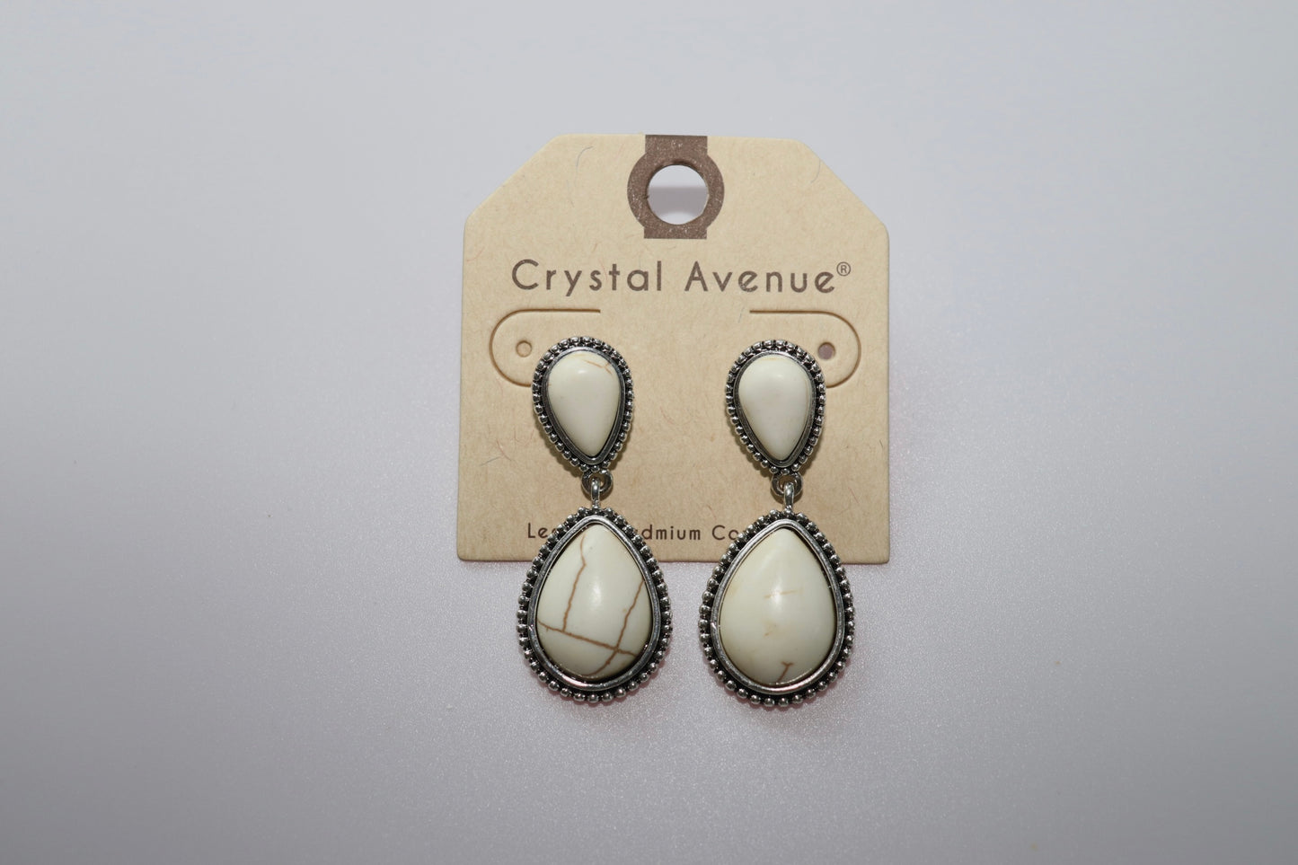 White Teardrop Marble Earrings