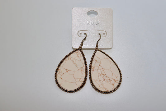 Cream Marble Teardrop Earrings