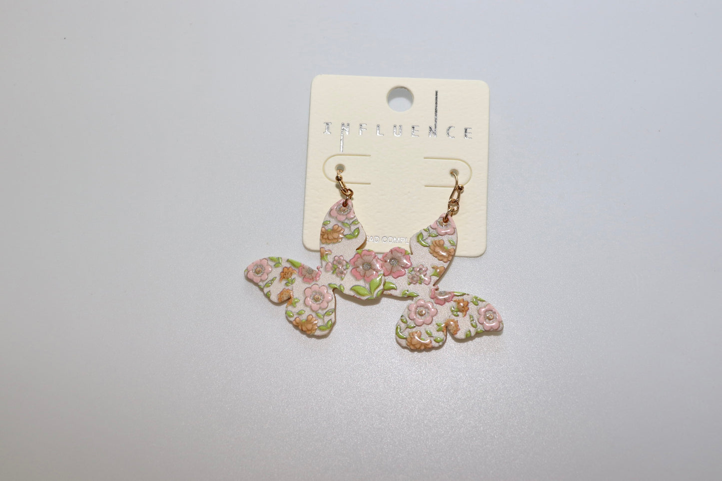 Flower Print Butterfly Earrings