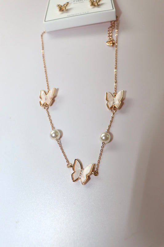 Butterfly & Pearl Chain Necklace