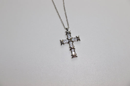 Silver Thorn Cross Necklace