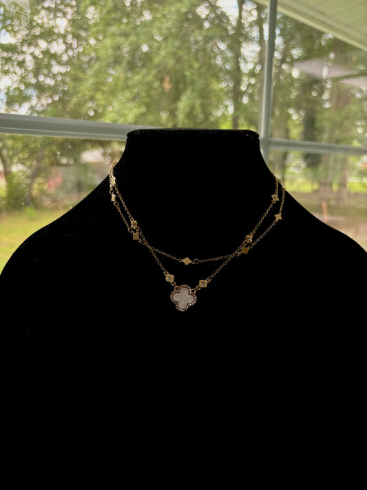 Rhinestone Layered Clover Necklace