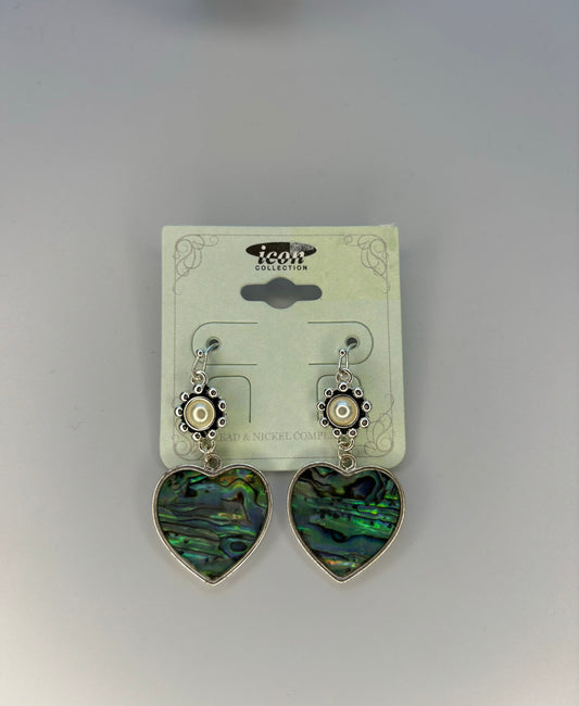 Abalone Heart Earrings With Pearl Flower