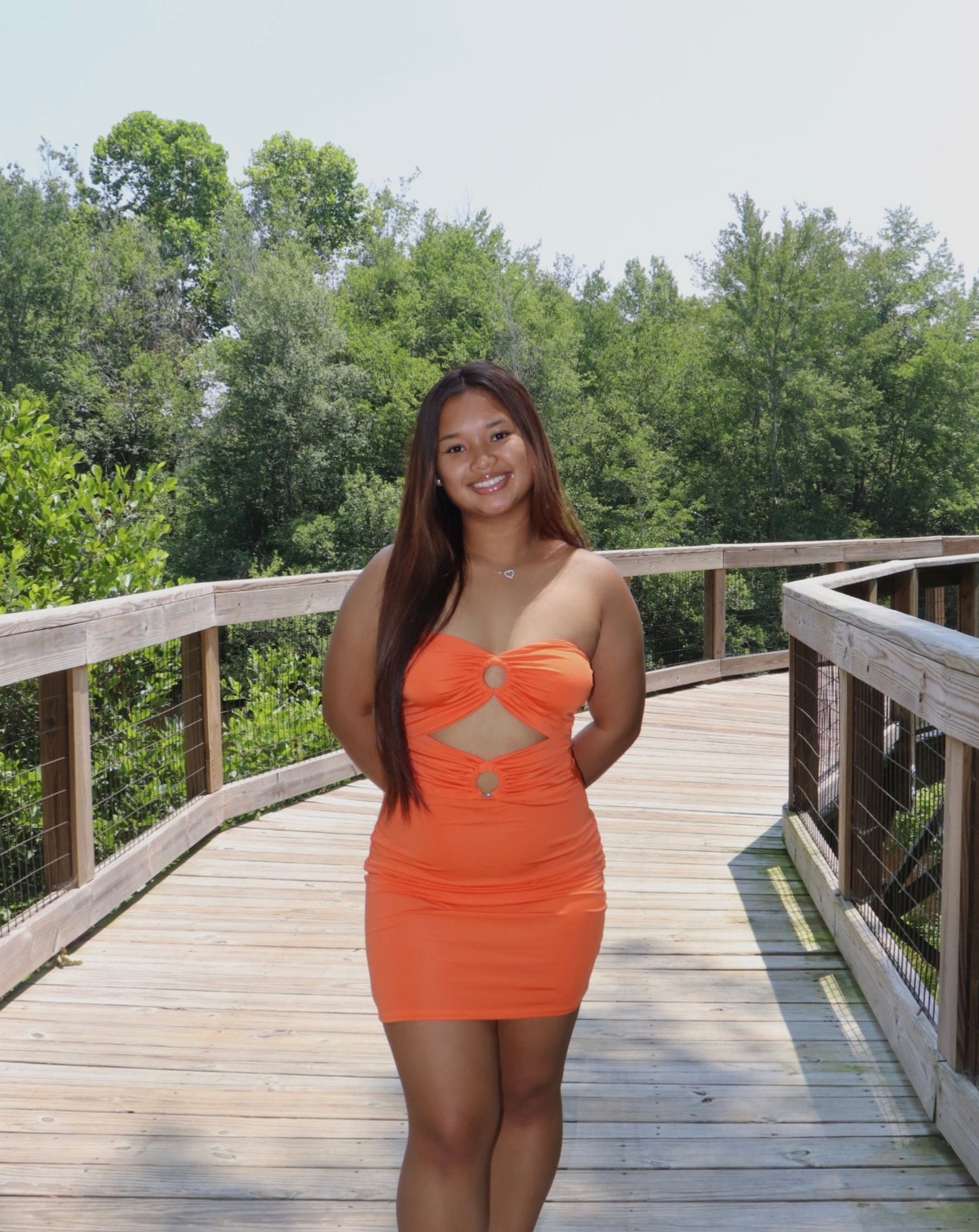 Sunset Orange O-Ring Mini Dress