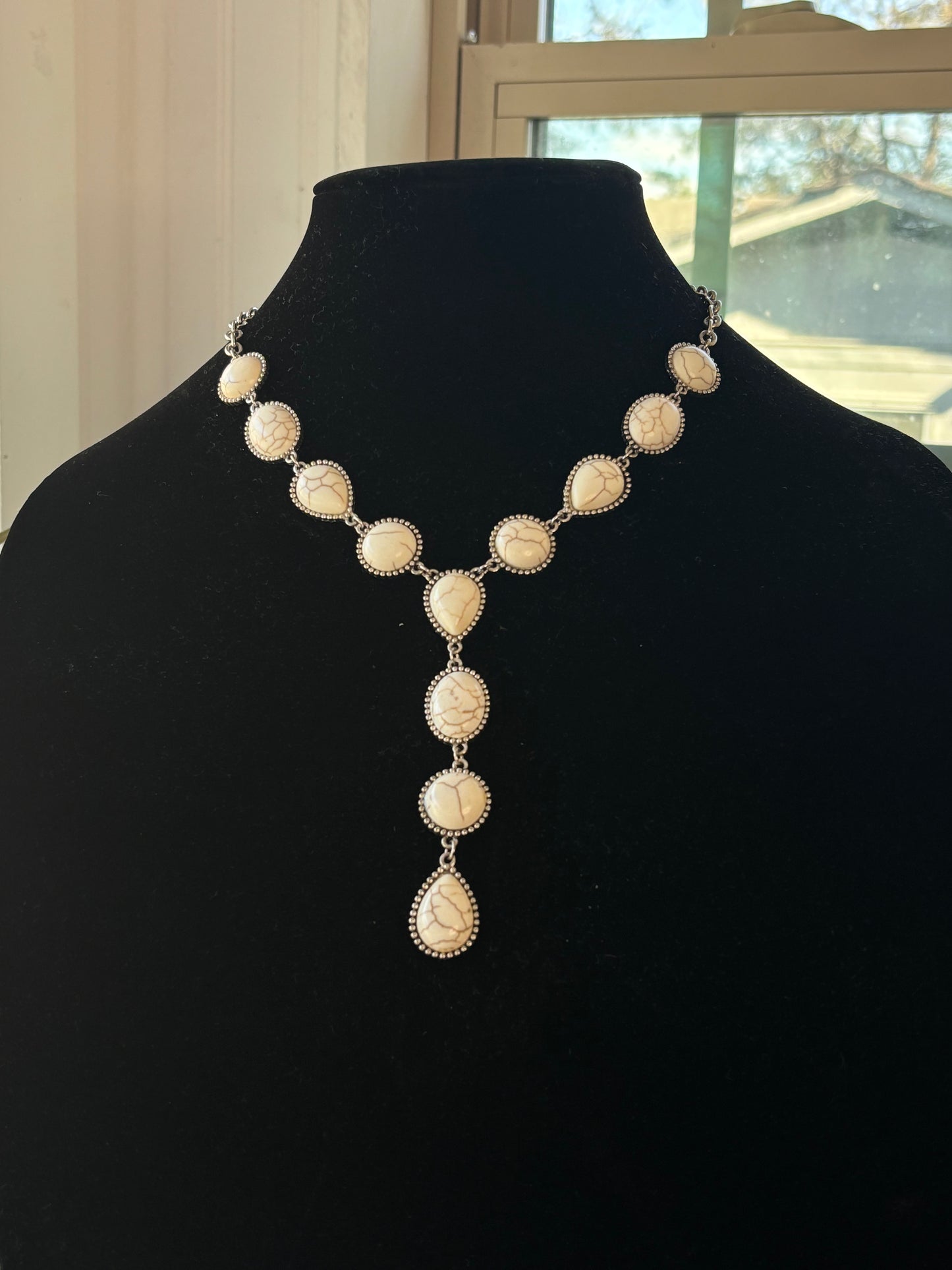 White Teardrops & Disks Necklace