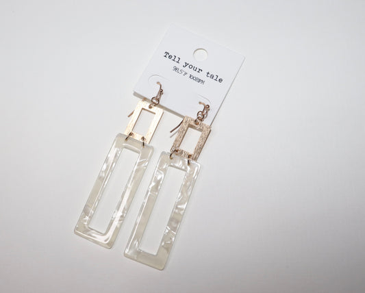 White Marble Rectangle Earrings