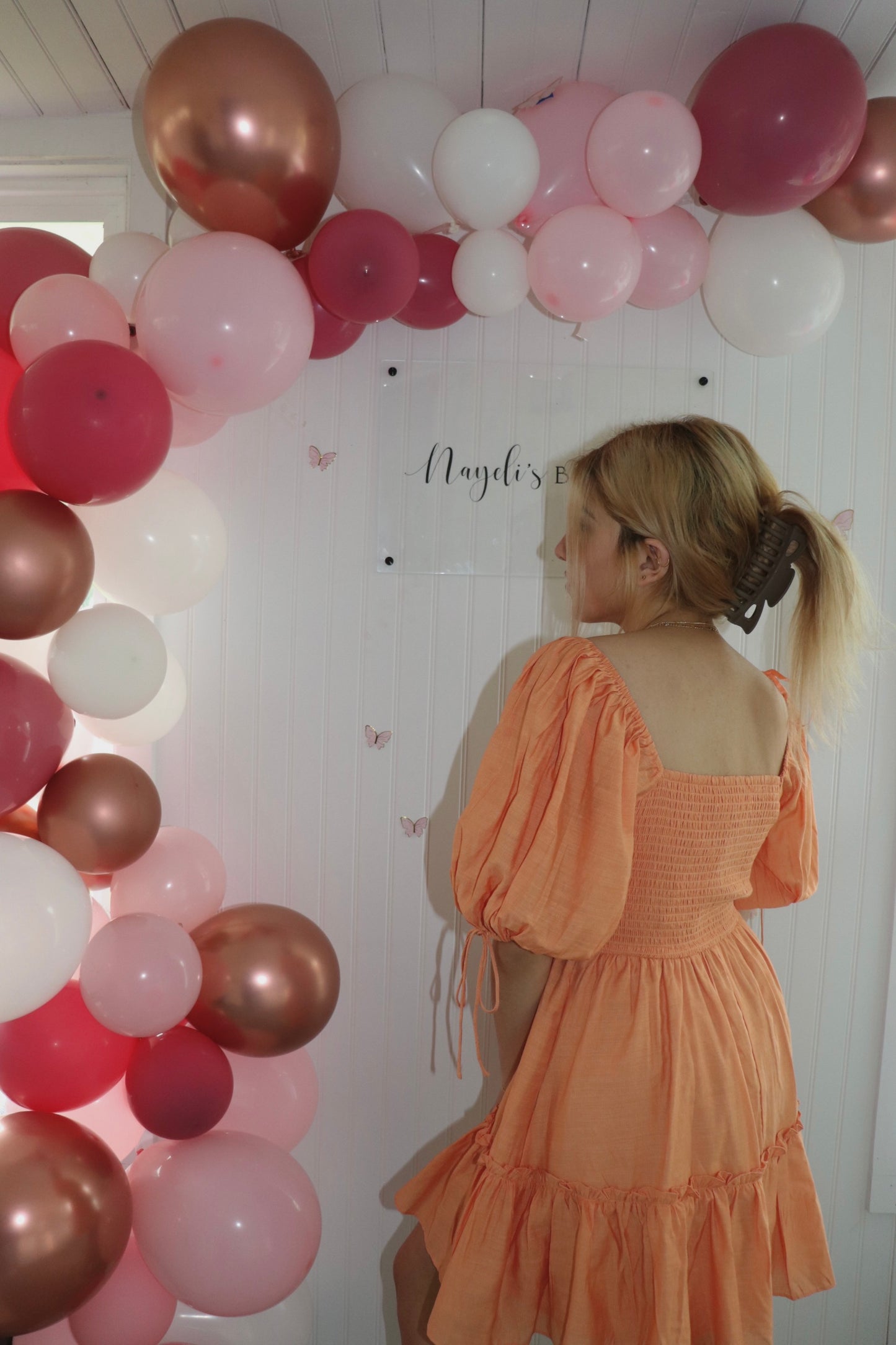 Orange Shirred Back Smocked Dress